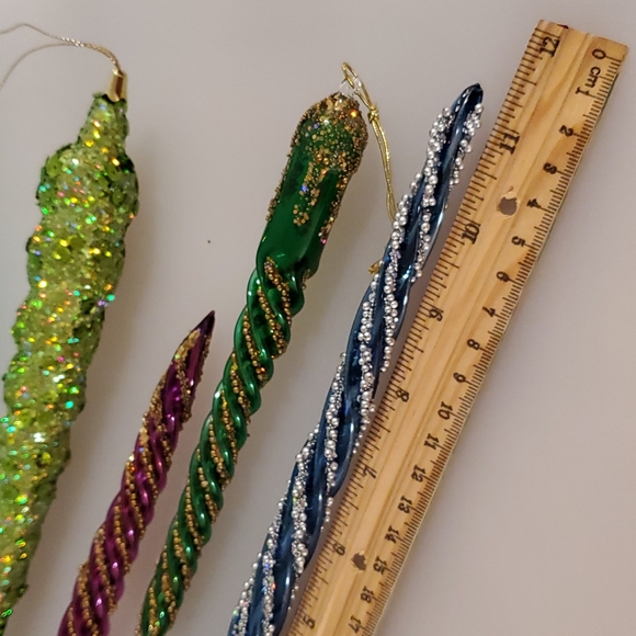 Set of 4 icicle Christmas ornaments Beaded Sequins Iridescent Sparkle - Picture 3 of 7